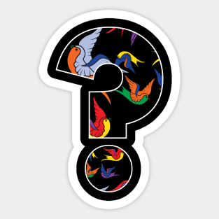 Large retro style question mark with swallow birds Sticker